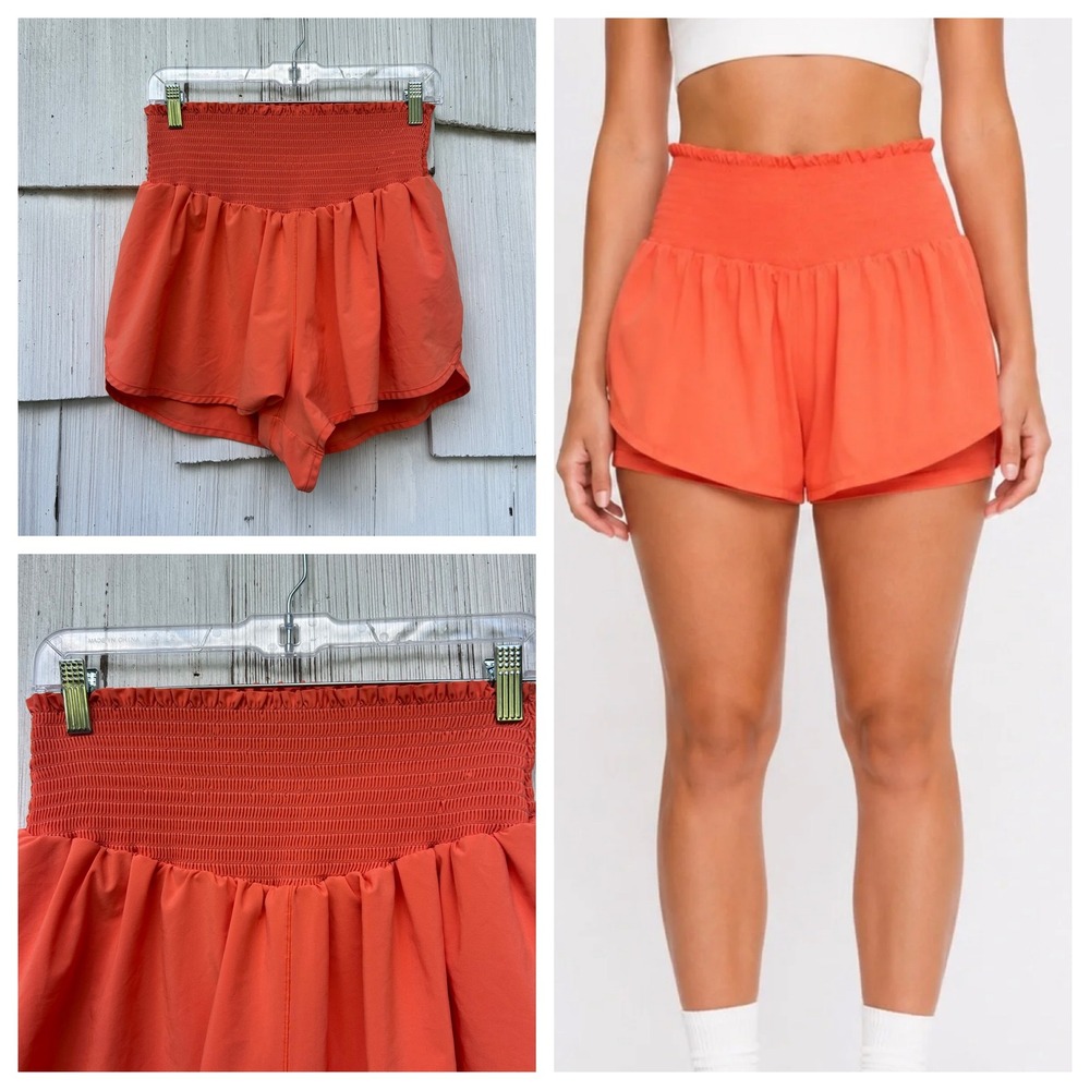 OFFLINE by Aerie Real Me Smocked Waist 2-in-1 Shorts Orange Large L